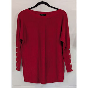 Cable & Gauge Women’s Medium Red Long Sleeve Sweater Heart Cuff Detail